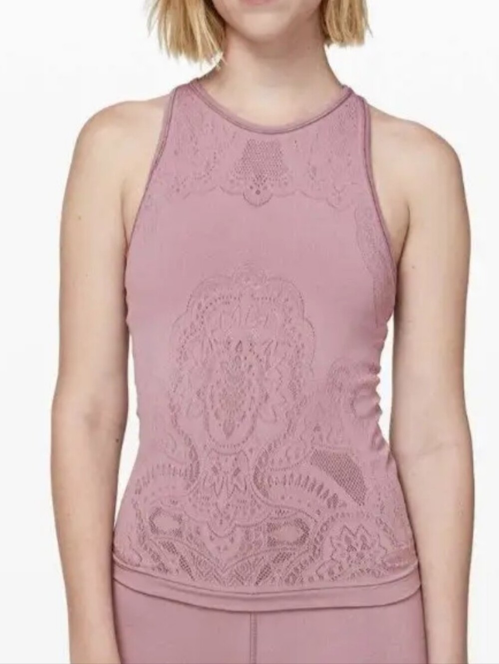 Lululemon Seamless Lace-Detail High Neck Tank - Dusty Rose